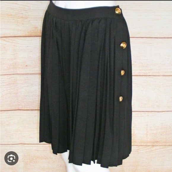 Vintage 80's Lillie Rubin Black Accordion Pleated Skirt with Golden Buttons - Picture 7 of 7